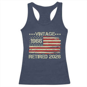 60th Birthday Retirement Racerback Tank Top Vintage 1966 Retired 2026 American Flag TS11 Navy Print Your Wear