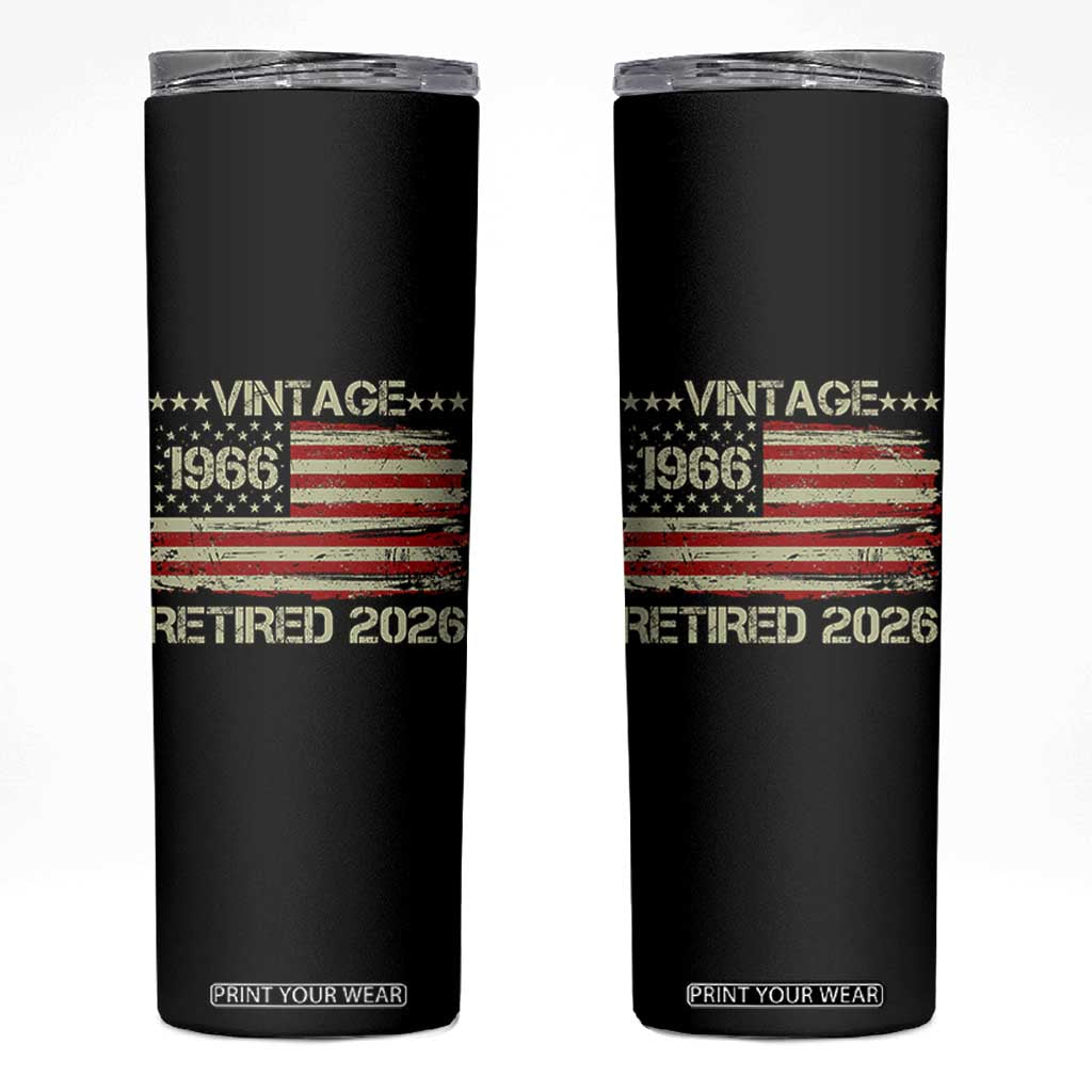 60th Birthday Retirement Skinny Tumbler Vintage 1966 Retired 2026 American Flag TS11 Black Print Your Wear
