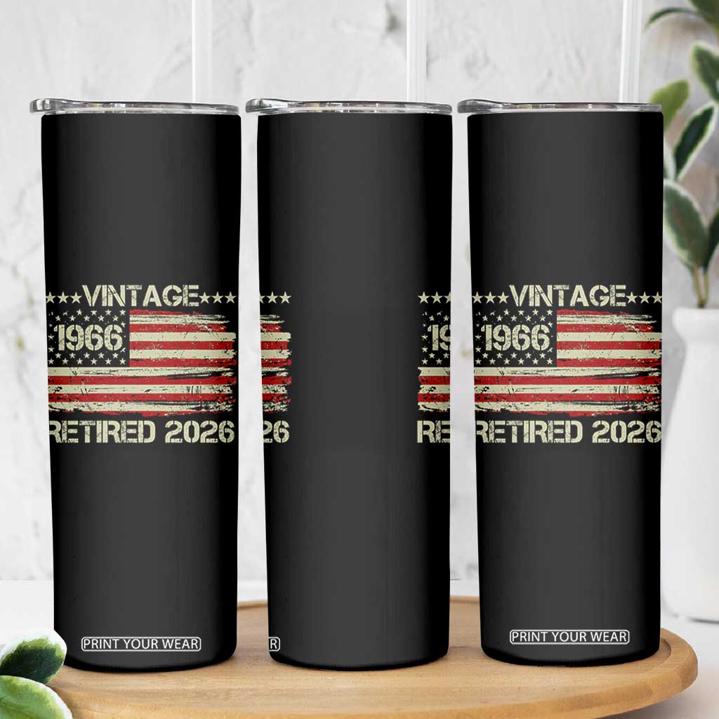 60th Birthday Retirement Skinny Tumbler Vintage 1966 Retired 2026 American Flag TS11 Print Your Wear