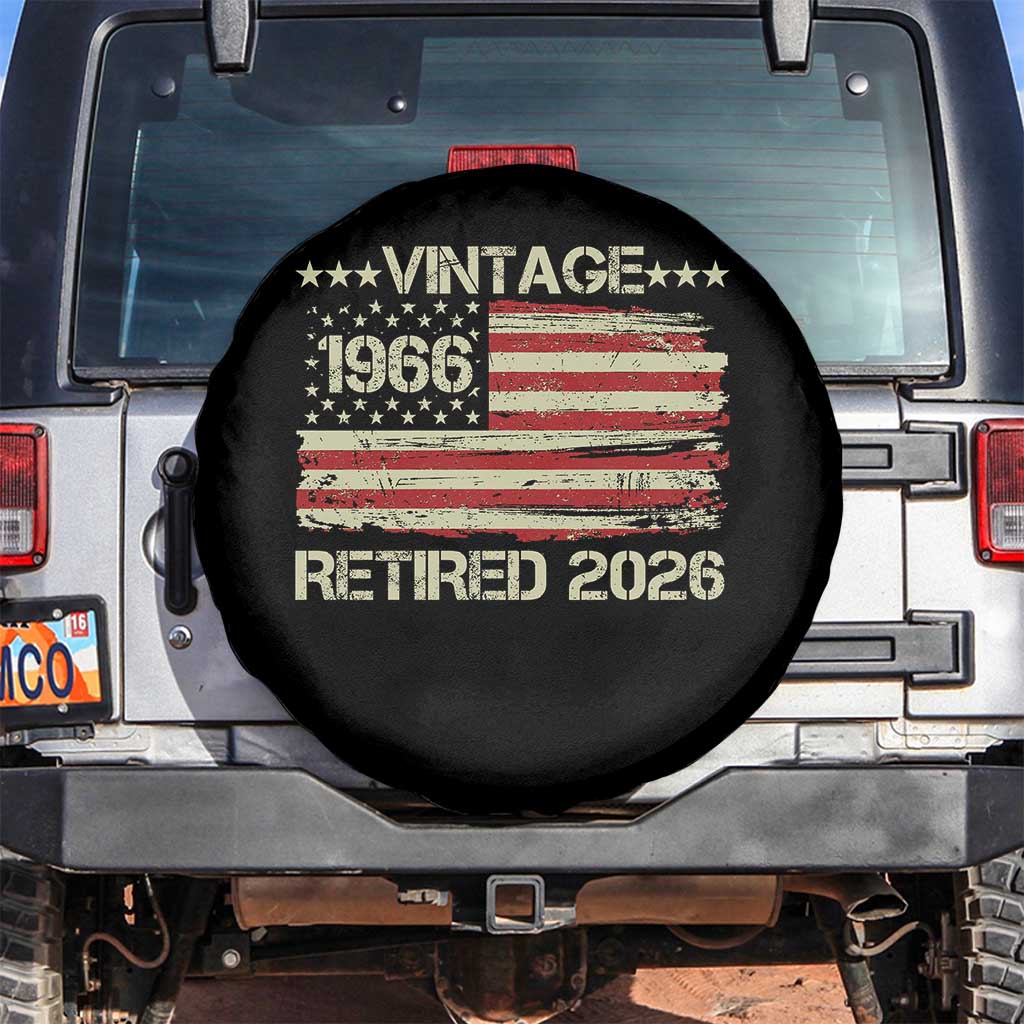 60th Birthday Retirement Spare Tire Cover Vintage 1966 Retired 2026 American Flag TS11 No hole Black Print Your Wear