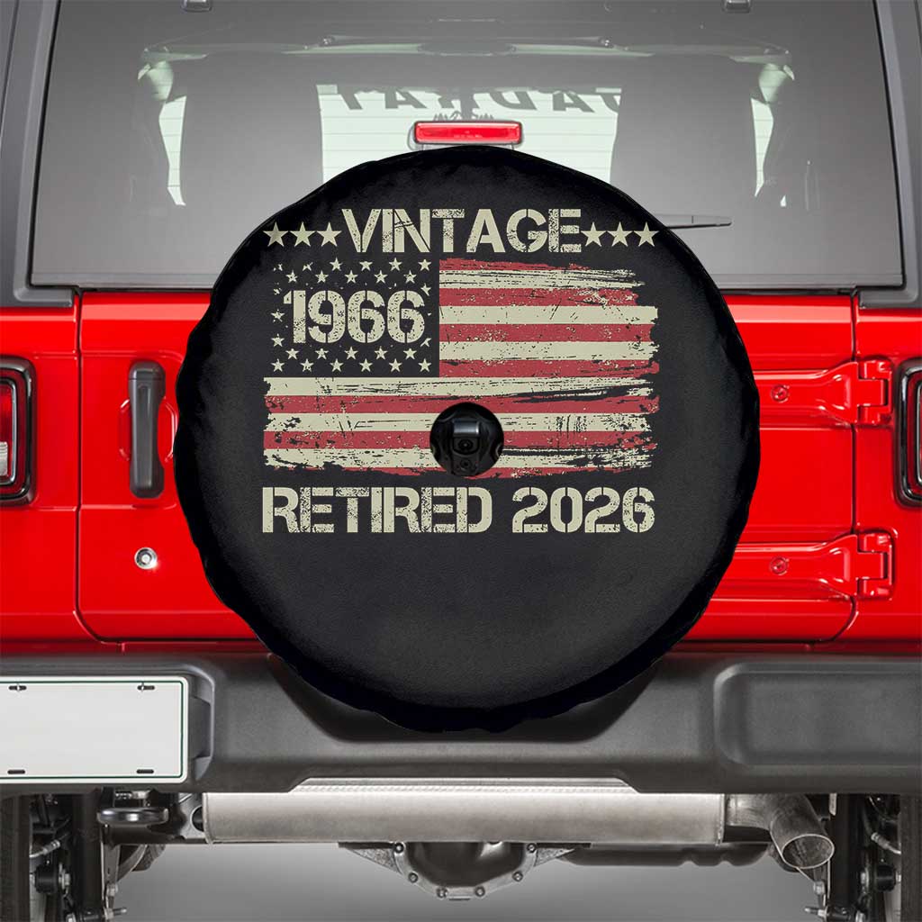 60th Birthday Retirement Spare Tire Cover Vintage 1966 Retired 2026 American Flag TS11 Black Print Your Wear