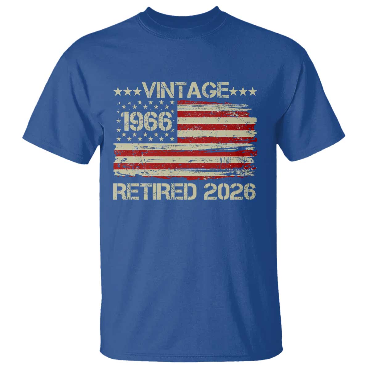 60th Birthday Retirement T Shirt Vintage 1966 Retired 2026 American Flag TS11 Royal Blue Print Your Wear