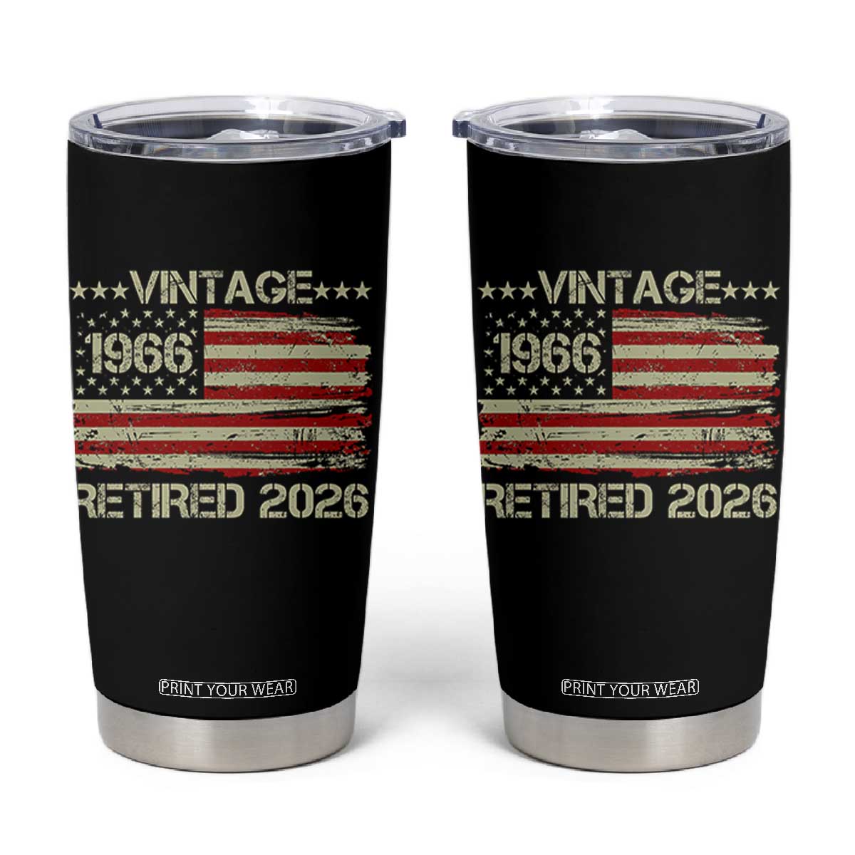 60th Birthday Retirement Tumbler Cup Vintage 1966 Retired 2026 American Flag TS11 Black Print Your Wear