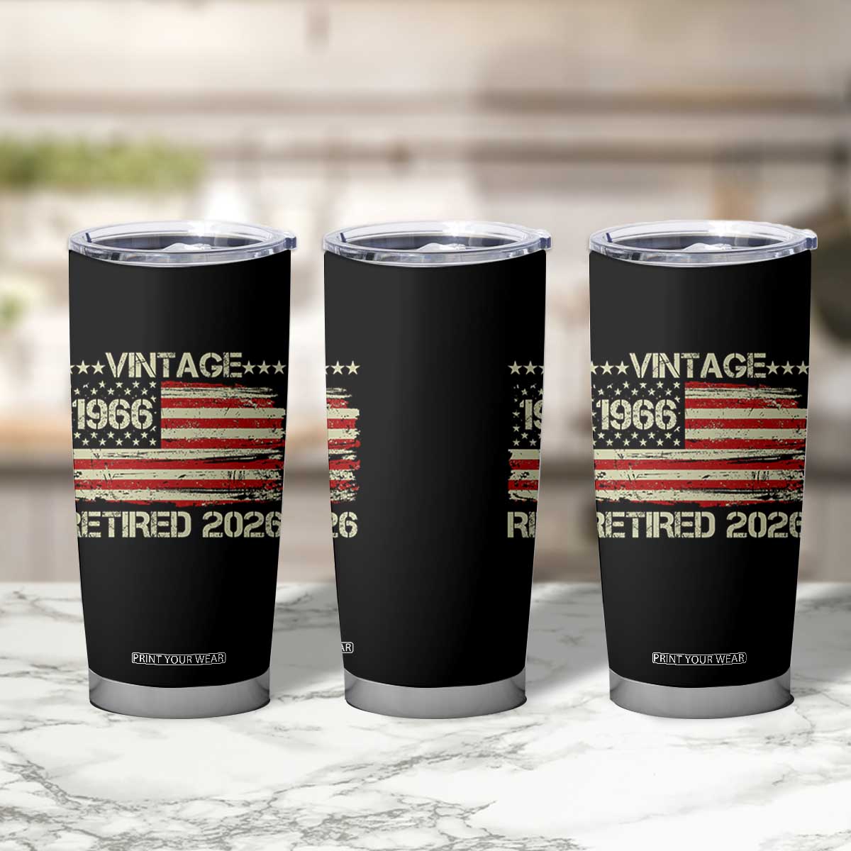 60th Birthday Retirement Tumbler Cup Vintage 1966 Retired 2026 American Flag TS11 Print Your Wear