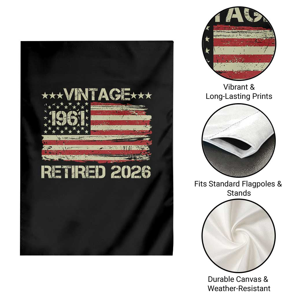 65th Birthday Retirement Garden Flag Vintage 1961 Retired 2026 American Flag TS11 Print Your Wear