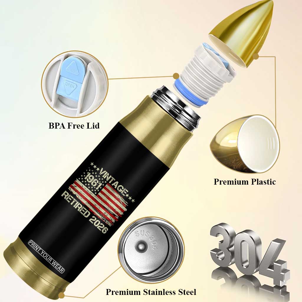 65th Birthday Retirement Bullet Tumbler Vintage 1961 Retired 2026 American Flag TS11 Print Your Wear