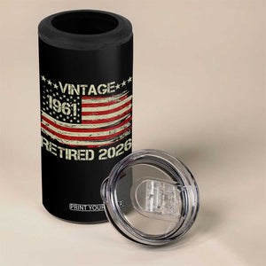 65th Birthday Retirement 4 in 1 Can Cooler Tumbler Vintage 1961 Retired 2026 American Flag TS11 Print Your Wear