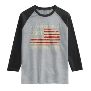 65th Birthday Retirement Raglan Shirt Vintage 1961 Retired 2026 American Flag TS11 Heather Gray Black Print Your Wear