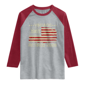 65th Birthday Retirement Raglan Shirt Vintage 1961 Retired 2026 American Flag TS11 Heather Gray Heather Red Print Your Wear