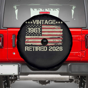 65th Birthday Retirement Spare Tire Cover Vintage 1961 Retired 2026 American Flag TS11 Black Print Your Wear