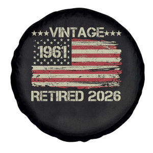 65th Birthday Retirement Spare Tire Cover Vintage 1961 Retired 2026 American Flag TS11 Print Your Wear