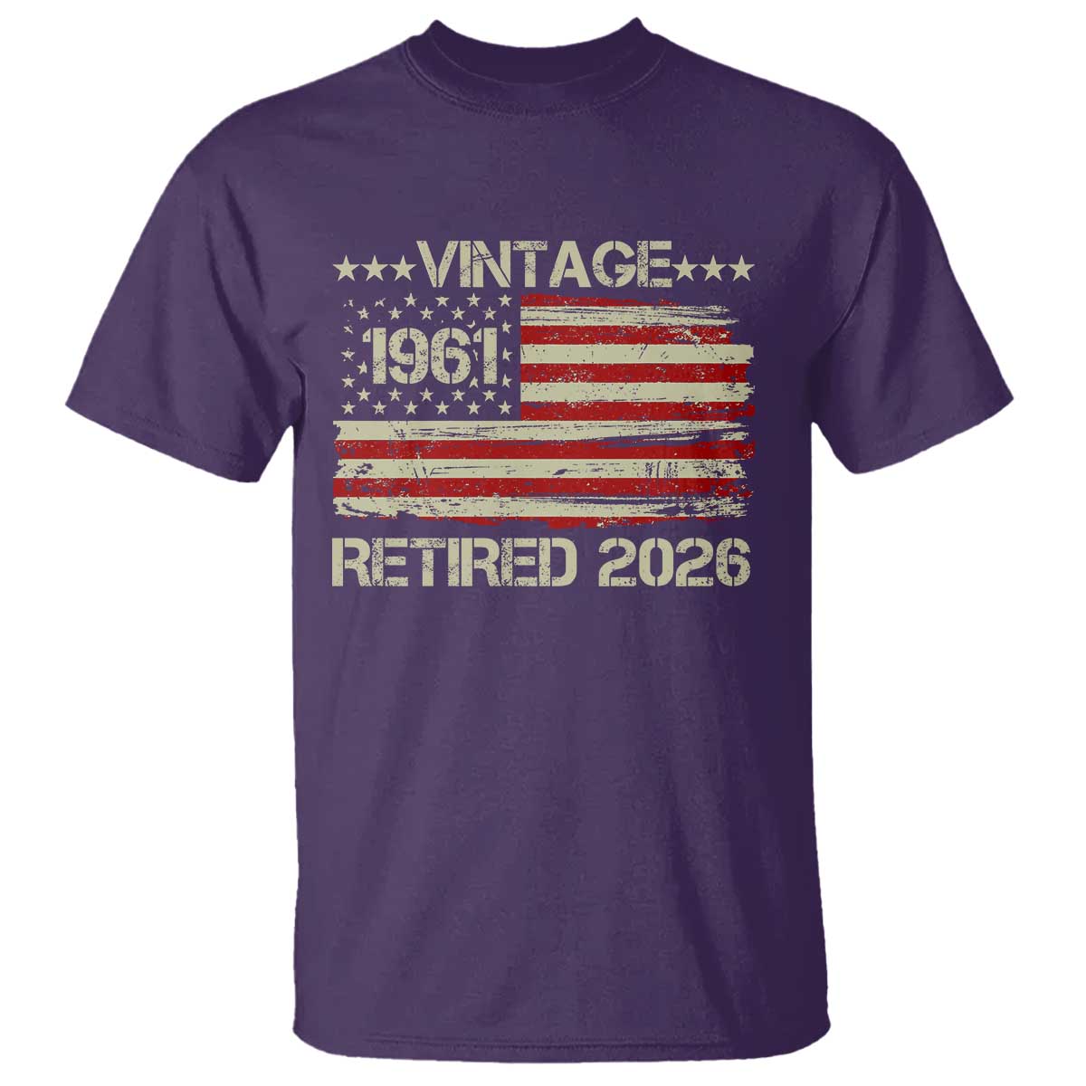 65th Birthday Retirement T Shirt Vintage 1961 Retired 2026 American Flag TS11 Purple Print Your Wear
