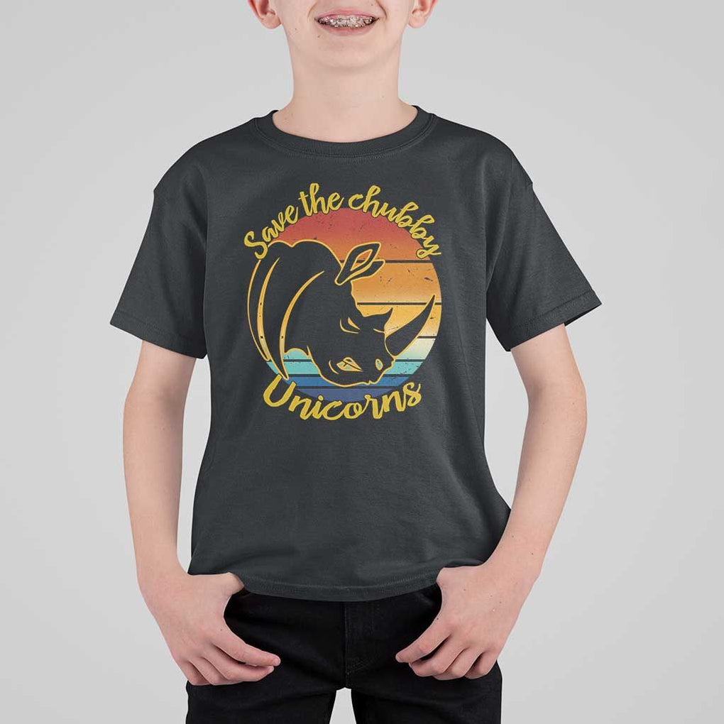Funny Rhino T Shirt For Kid Save The Chubby Unicorns Vintage Retro Animal Rights TS11 Black Print Your Wear