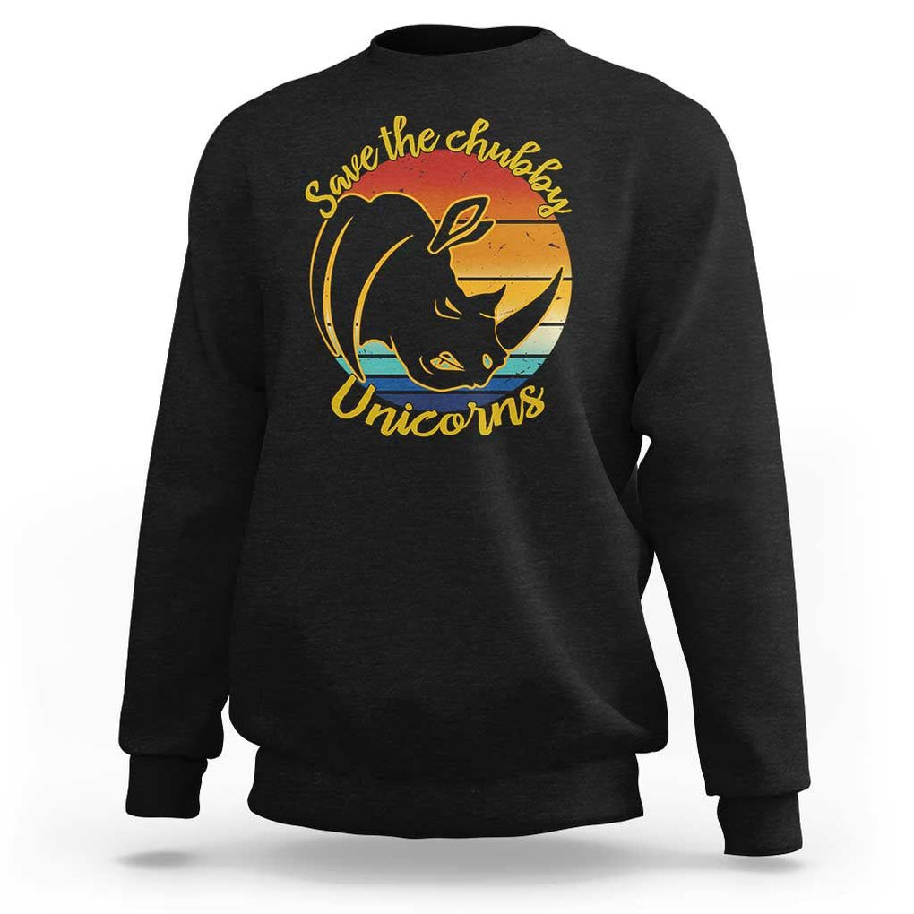 Funny Rhino Sweatshirt Save The Chubby Unicorns Vintage Retro Animal Rights TS11 Black Print Your Wear