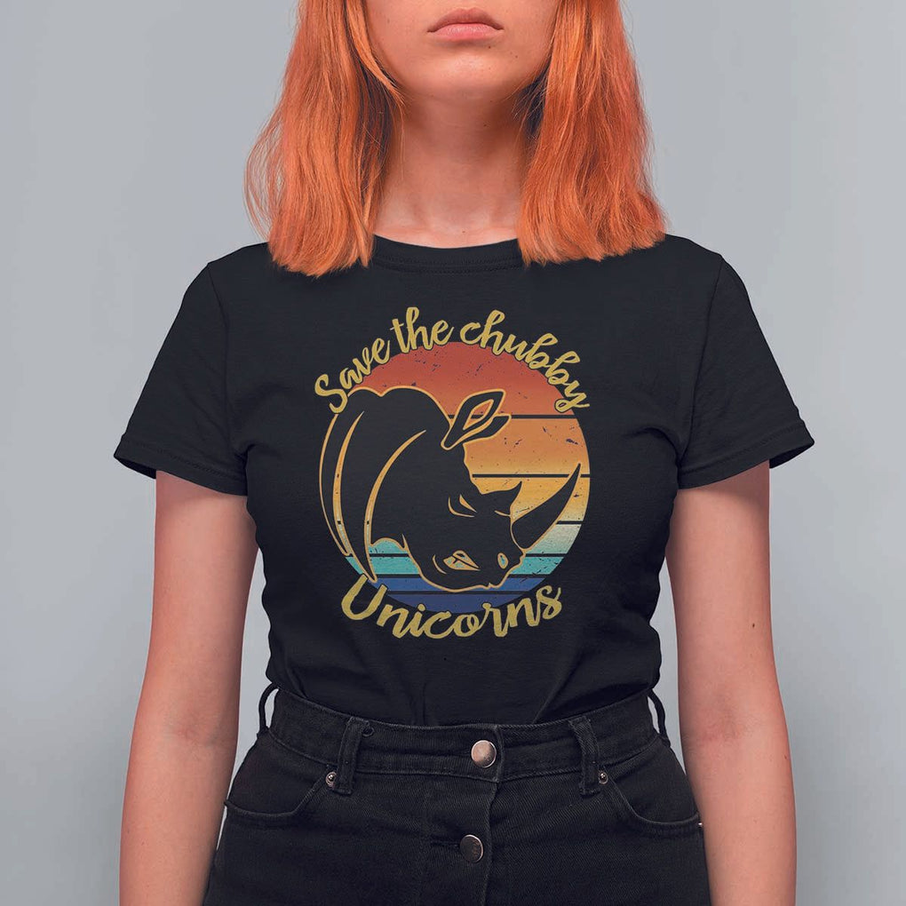 Funny Rhino T Shirt For Women Save The Chubby Unicorns Vintage Retro Animal Rights TS11 Black Print Your Wear