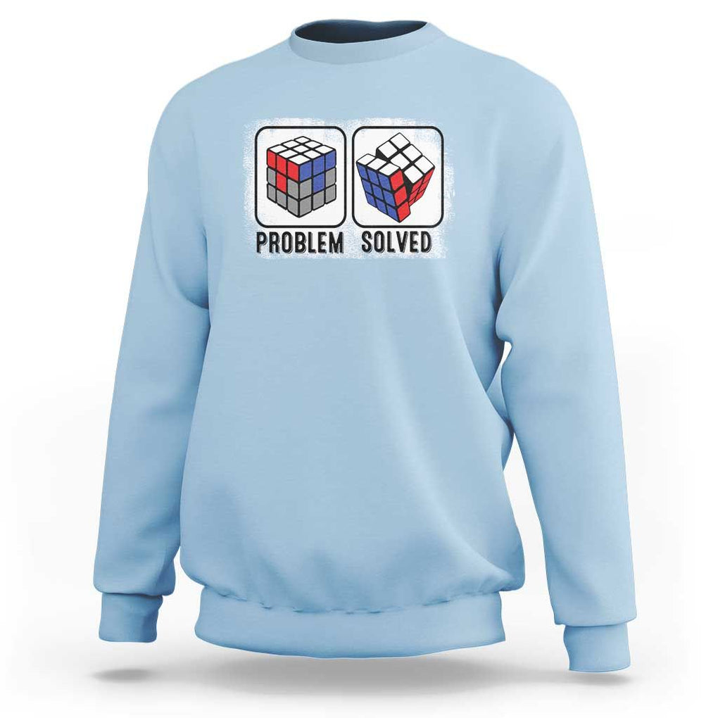 Competitive Puzzle Cube Rubik Sweatshirt Problem Solved Vintage Speed Cubing TS11 Light Blue Print Your Wear