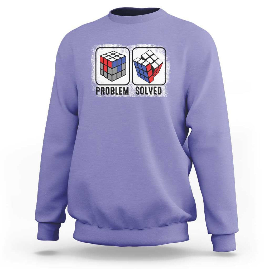 Competitive Puzzle Cube Rubik Sweatshirt Problem Solved Vintage Speed Cubing TS11 Violet Print Your Wear