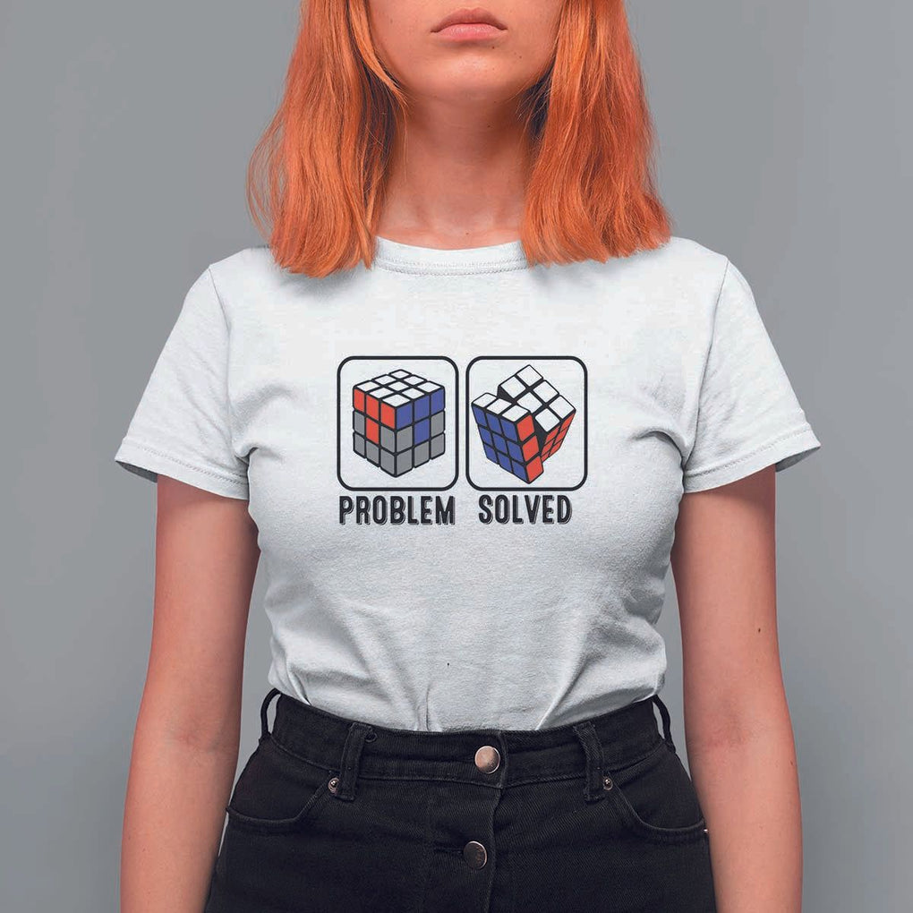 Competitive Puzzle Cube Rubik T Shirt For Women Problem Solved Vintage Speed Cubing TS11 White Print Your Wear