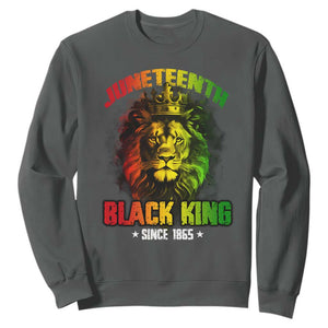 Juneteenth Black King Since 1865 Sweatshirt Cool Awesome Lion Flag TS11 Dark Heather Print Your Wear
