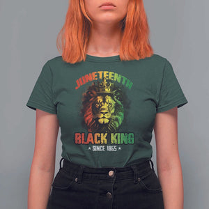 Juneteenth Black King Since 1865 T Shirt For Women Cool Awesome Lion Flag TS11 Dark Forest Green Print Your Wear