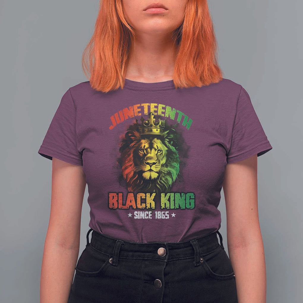 Juneteenth Black King Since 1865 T Shirt For Women Cool Awesome Lion Flag TS11 Maroon Print Your Wear