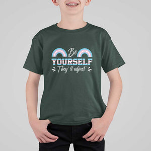 Transgender T Shirt For Kid Be Yourself They'll Adjust Vintage Rainbow Trans Pride Flag LGBT TS11 Dark Forest Green Print Your Wear