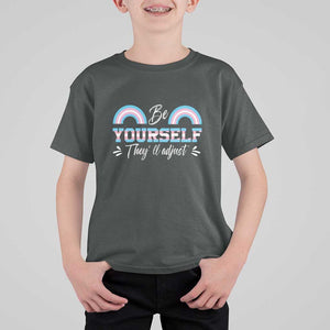 Transgender T Shirt For Kid Be Yourself They'll Adjust Vintage Rainbow Trans Pride Flag LGBT TS11 Dark Heather Print Your Wear