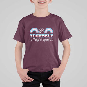 Transgender T Shirt For Kid Be Yourself They'll Adjust Vintage Rainbow Trans Pride Flag LGBT TS11 Maroon Print Your Wear