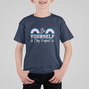 Transgender T Shirt For Kid Be Yourself They'll Adjust Vintage Rainbow Trans Pride Flag LGBT TS11 Navy Print Your Wear