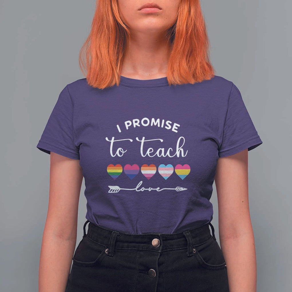 Teacher T Shirt For Women I Promise To Teach Love LGBT-Q Pride Proud Ally Heart TS11 Purple Print Your Wear