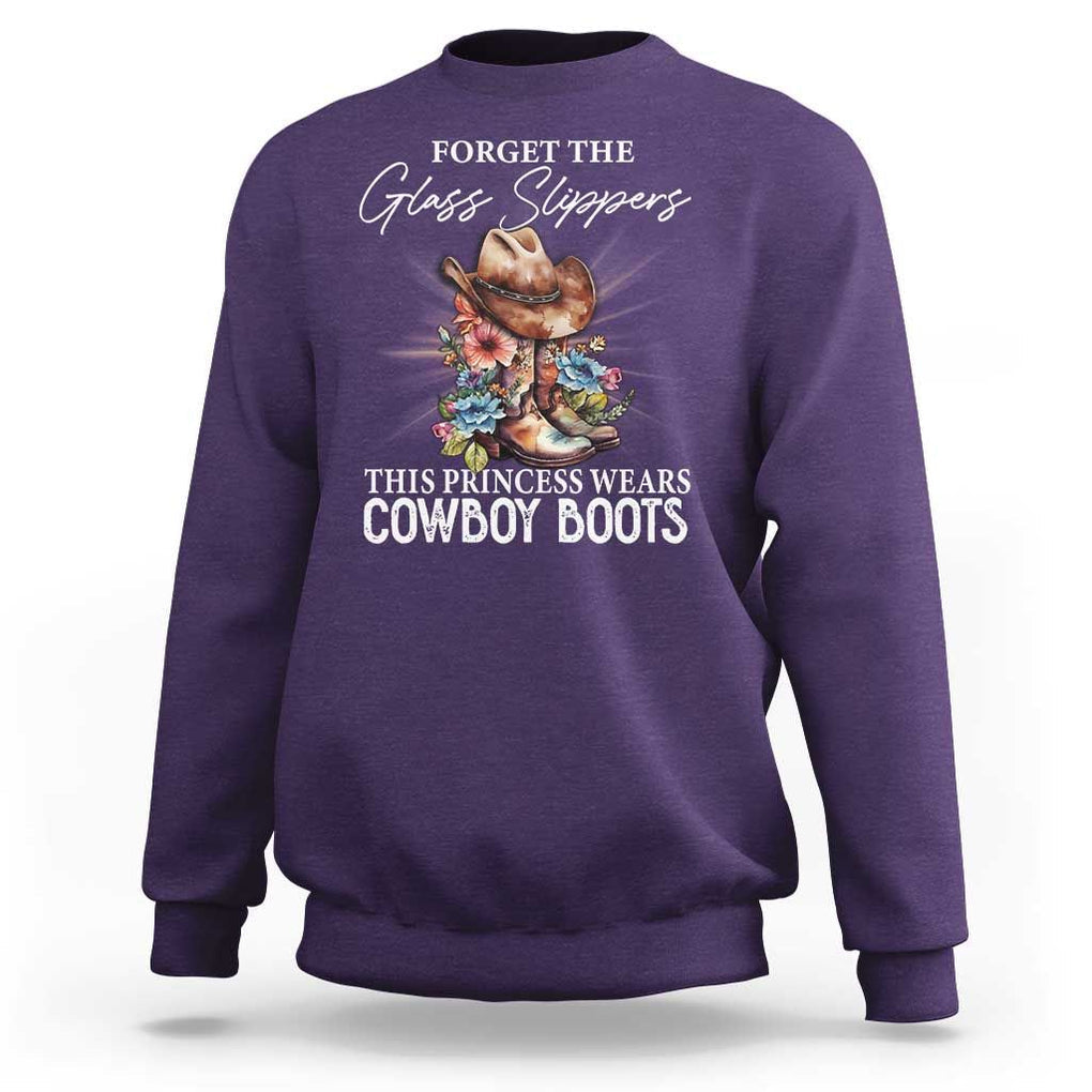 Funny Cowgirl Sweatshirt Forget Glass Slippers This Princess Wears Boots Western TS11 Purple Print Your Wear