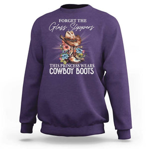 Funny Cowgirl Sweatshirt Forget Glass Slippers This Princess Wears Boots Western TS11 Purple Print Your Wear
