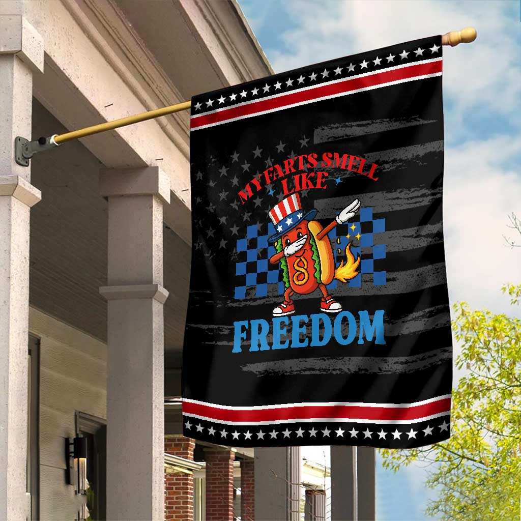 Funny My Farts Smell Like Freedom Garden Flag July 4th Hot Dog Lover TS11 Distressed Black Red Print Your Wear