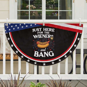Funny Just Here For The Wieners And Bang Patriotic Fan Flag 4th Of July Hot Dog Lover Fireworks