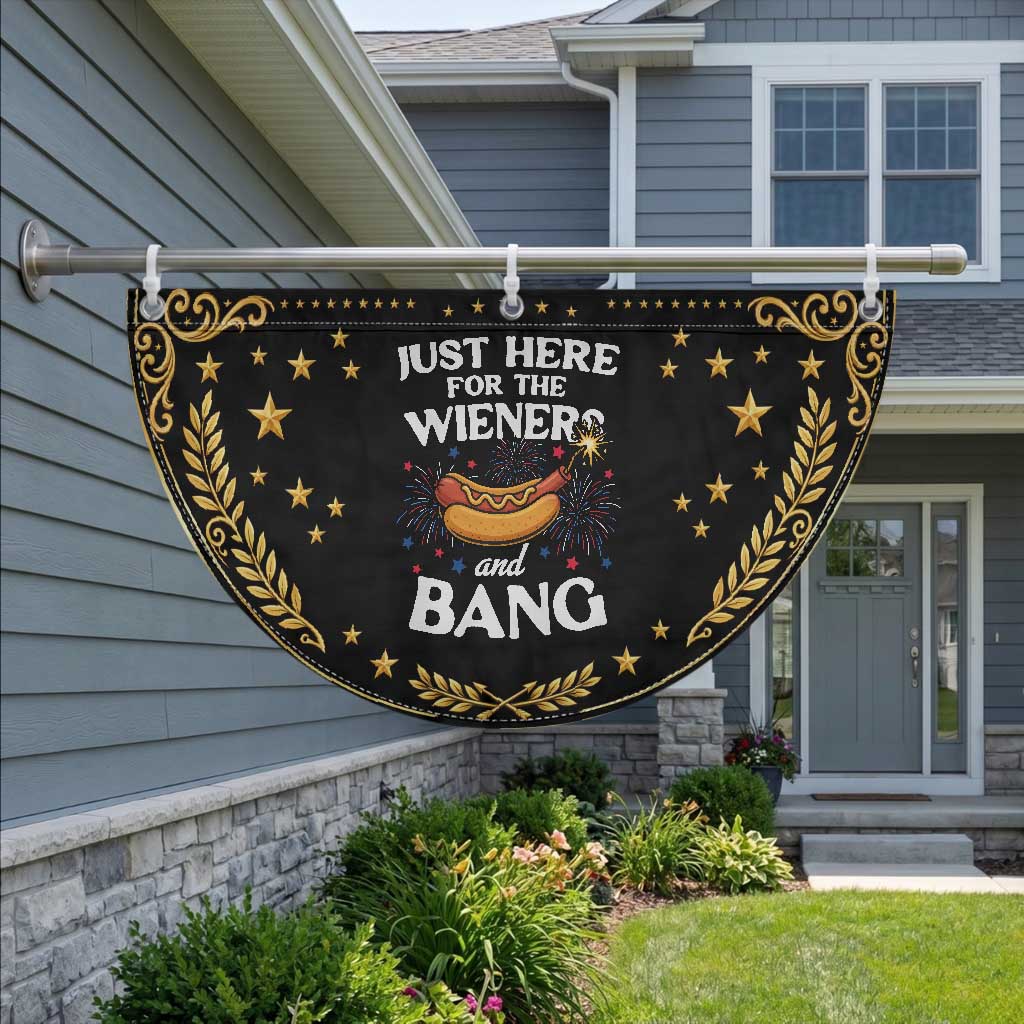 Funny Just Here For The Wieners And Bang Patriotic Fan Flag 4th Of July Hot Dog Lover Fireworks