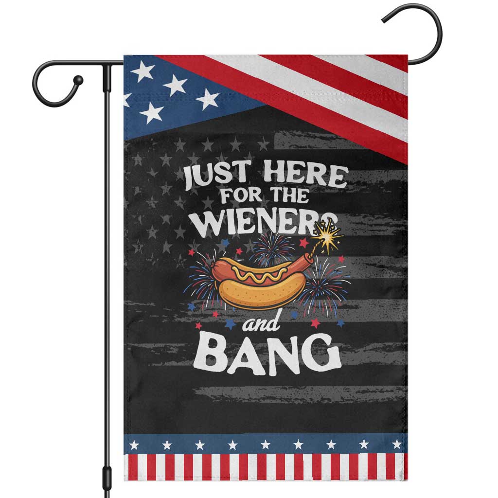 Funny Just Here For The Wieners And Bang Garden Flag 4th Of July Hot Dog Lover Fireworks TS11 Distressed Black Blue Print Your Wear