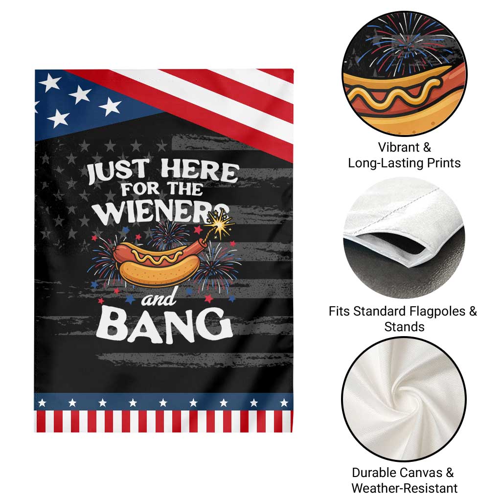 Funny Just Here For The Wieners And Bang Garden Flag 4th Of July Hot Dog Lover Fireworks TS11 Print Your Wear