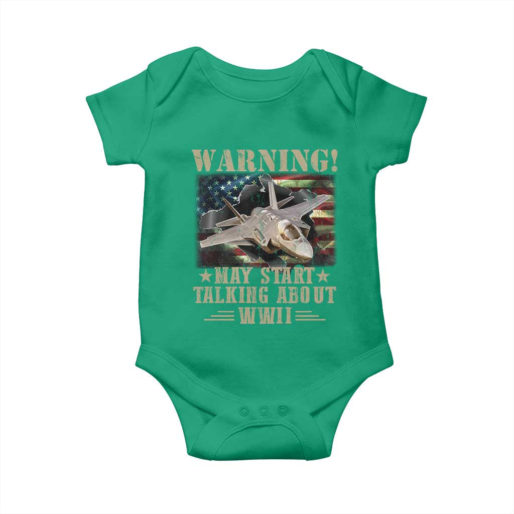Warning May Start Talking About WWII Baby Onesie American Flag Fighter Jet TS11 Irish Green Print Your Wear