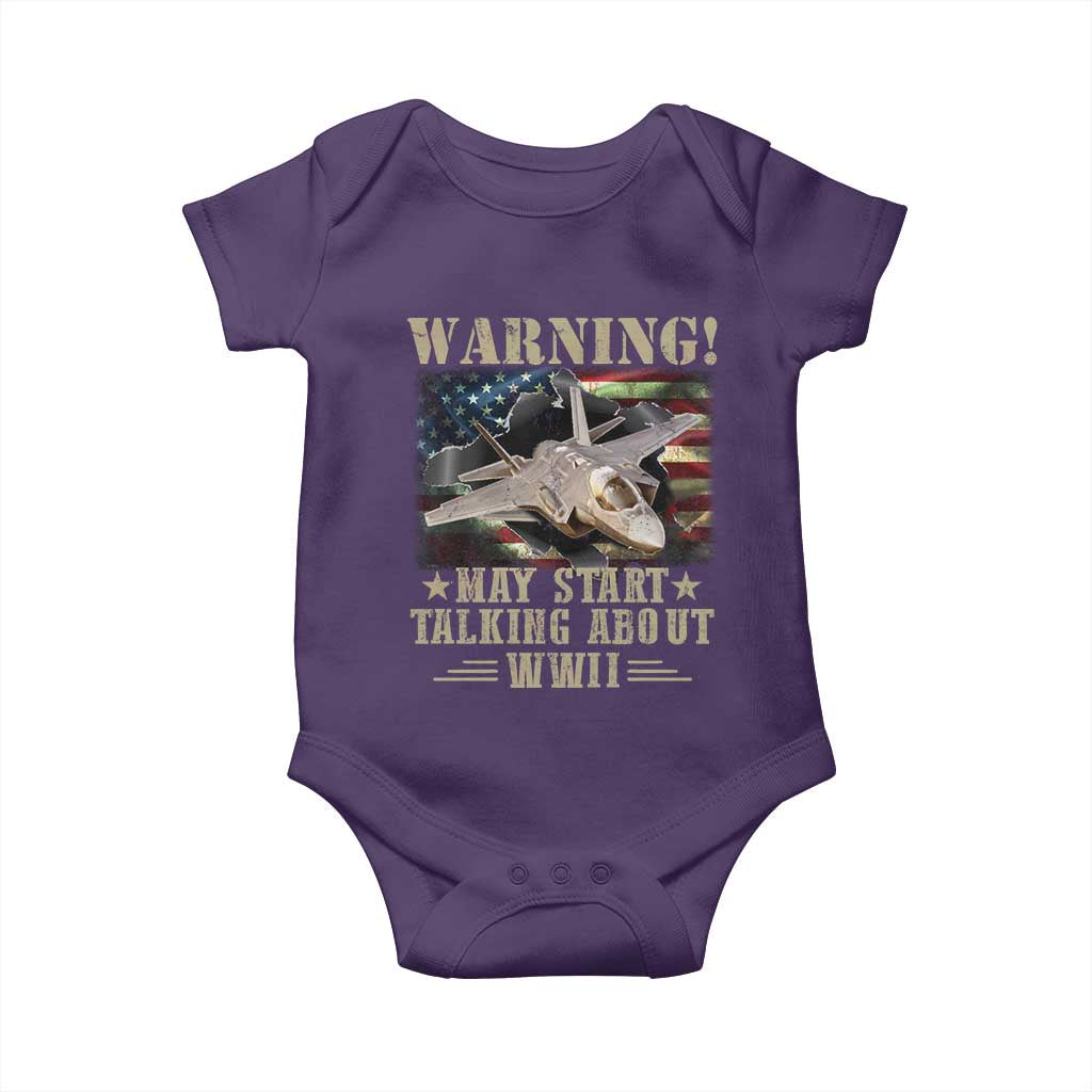 Warning May Start Talking About WWII Baby Onesie American Flag Fighter Jet TS11 Purple Print Your Wear