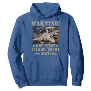 Warning May Start Talking About WWII Hoodie American Flag Fighter Jet TS11 Royal Blue Print Your Wear