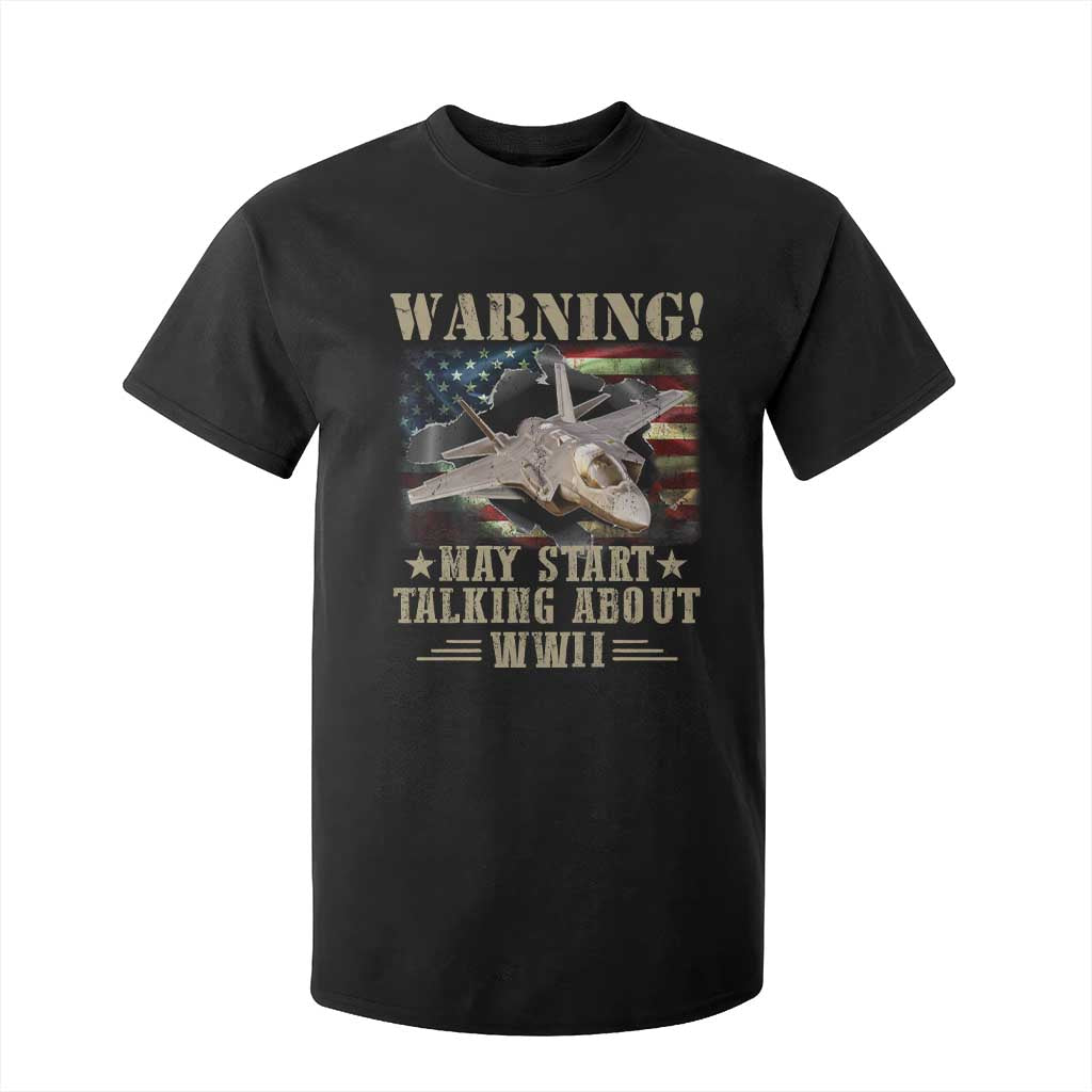 Warning May Start Talking About WWII T Shirt For Kid American Flag Fighter Jet TS11 Black Print Your Wear