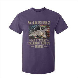Warning May Start Talking About WWII T Shirt For Kid American Flag Fighter Jet TS11 Purple Print Your Wear