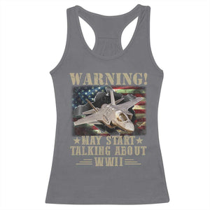 Warning May Start Talking About WWII Racerback Tank Top American Flag Fighter Jet TS11 Charcoal Print Your Wear