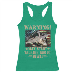 Warning May Start Talking About WWII Racerback Tank Top American Flag Fighter Jet TS11 Irish Green Print Your Wear