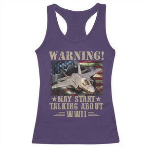 Warning May Start Talking About WWII Racerback Tank Top American Flag Fighter Jet TS11 Purple Print Your Wear