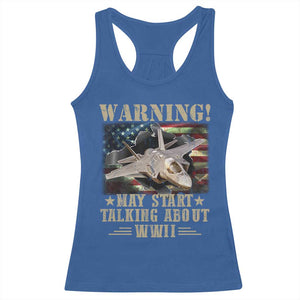 Warning May Start Talking About WWII Racerback Tank Top American Flag Fighter Jet TS11 Royal Blue Print Your Wear