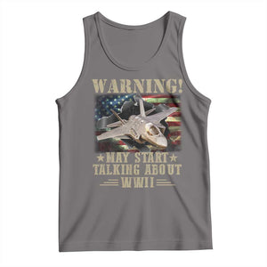 Warning May Start Talking About WWII Tank Top American Flag Fighter Jet TS11 Deep Heather Print Your Wear