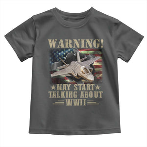Warning May Start Talking About WWII Toddler T Shirt American Flag Fighter Jet TS11 Dark Heather Print Your Wear