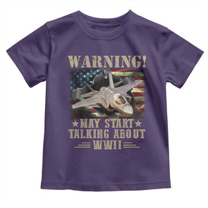 Warning May Start Talking About WWII Toddler T Shirt American Flag Fighter Jet TS11 Purple Print Your Wear