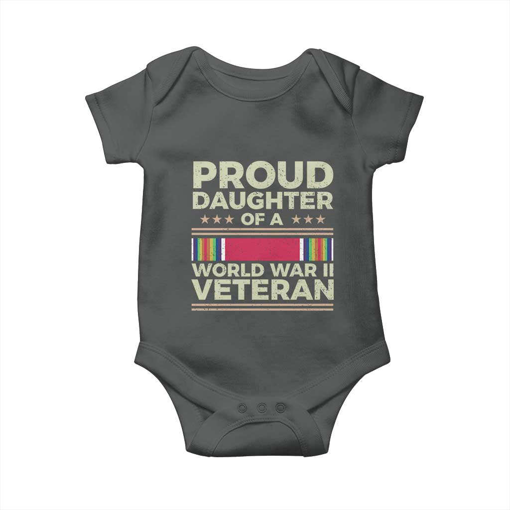 Proud Daughter Of A World War II Veteran Baby Onesie US WWII Vet TS11 Dark Heather Print Your Wear